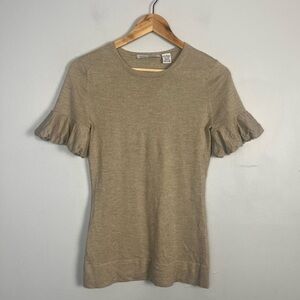 Autumn Cashmere cashmere silk tan metallic puff sleeve sweater size small